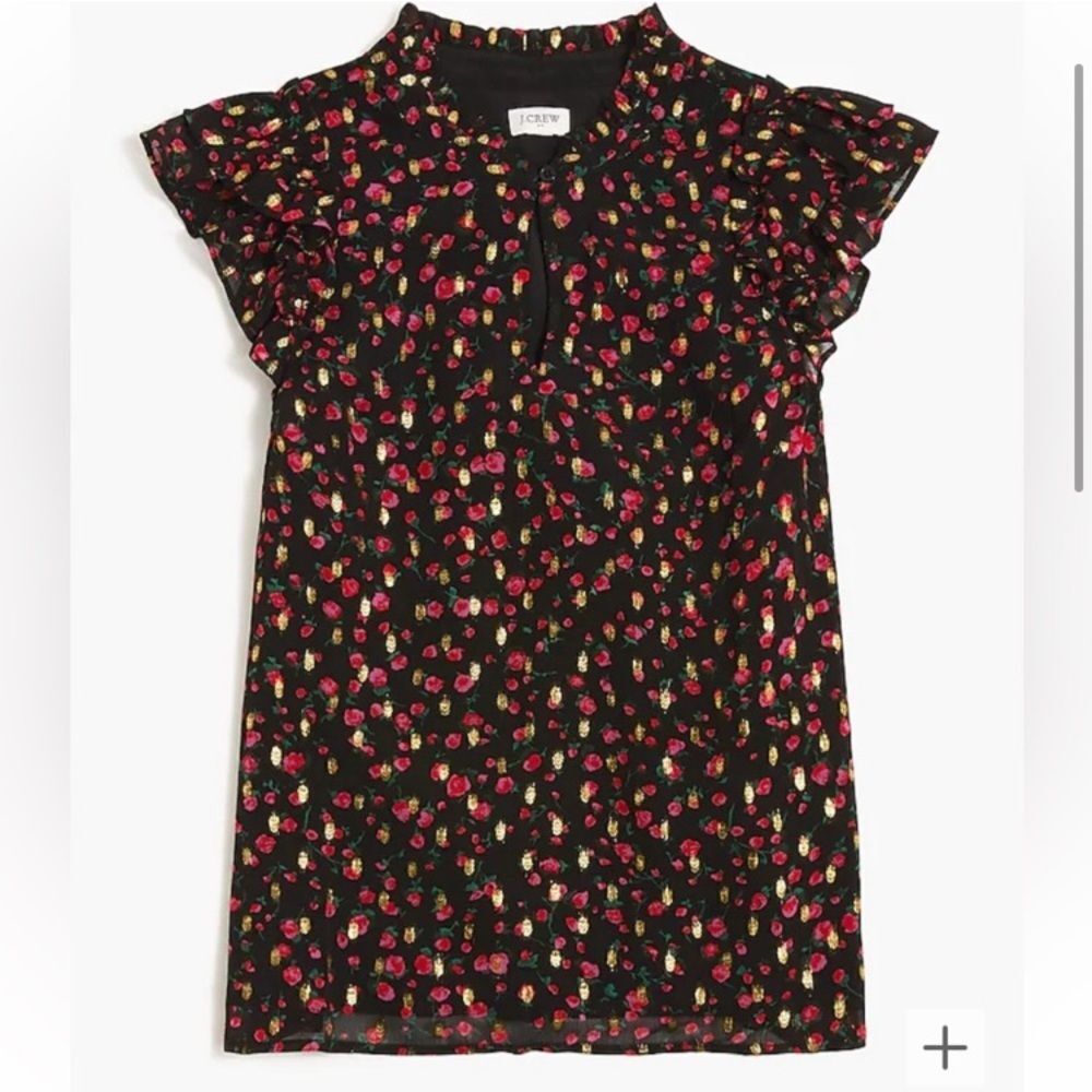 J Crew Ruffleneck‎ flutter-sleeve top S
